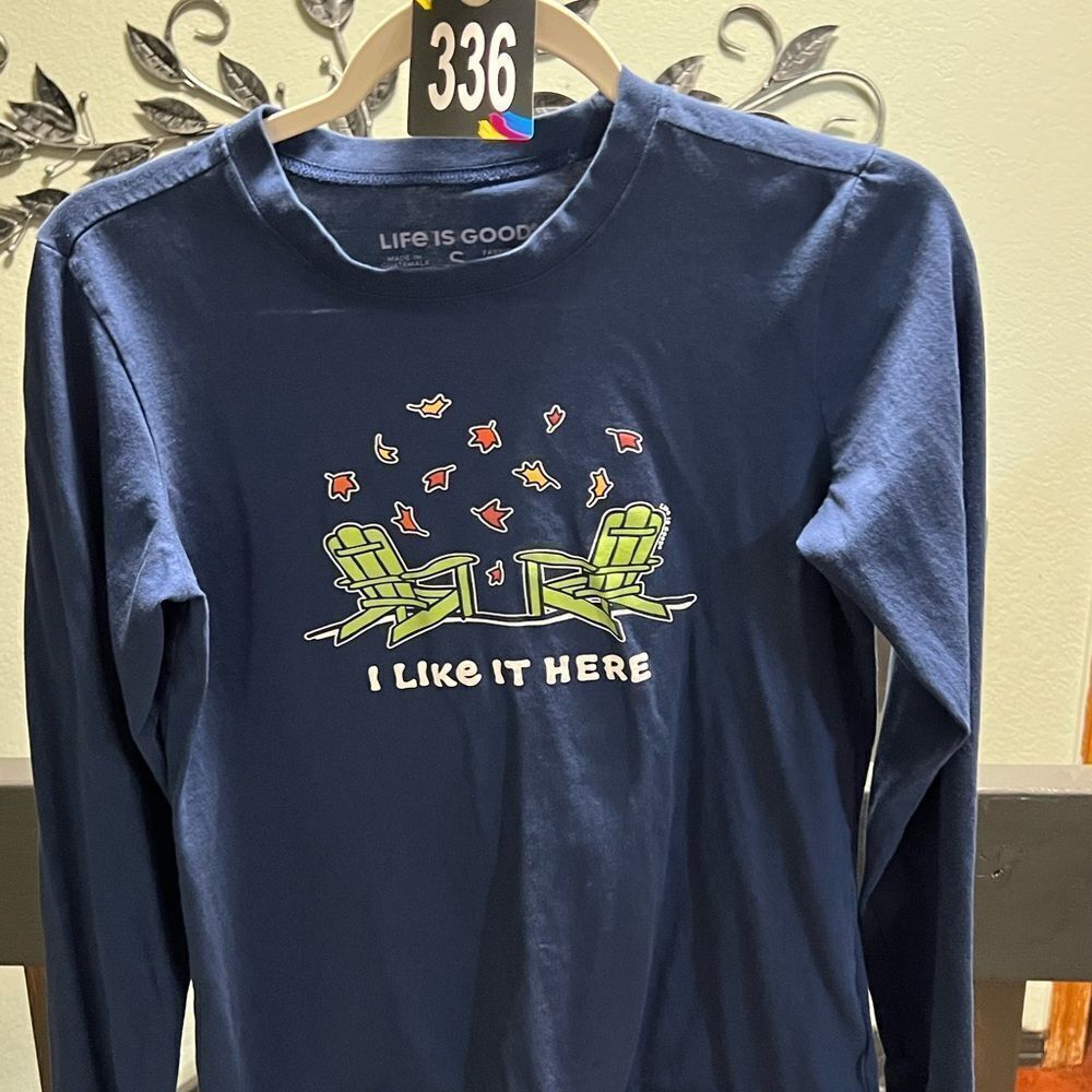 EUC Life is Good “ I Like It Here” Navy Long Sleeve Shirt Small #336 - Picture 6 of 6